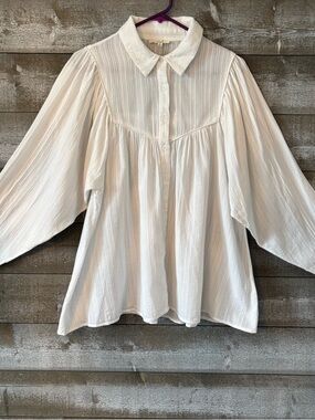 easel White Button-Front Peasant Top 100% Cotton